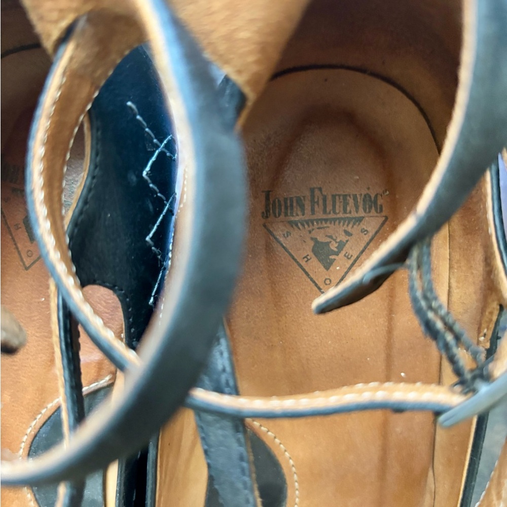 John Fluevog Black Leather Kitten Heels with Stitch Design - Picture 4 of 10